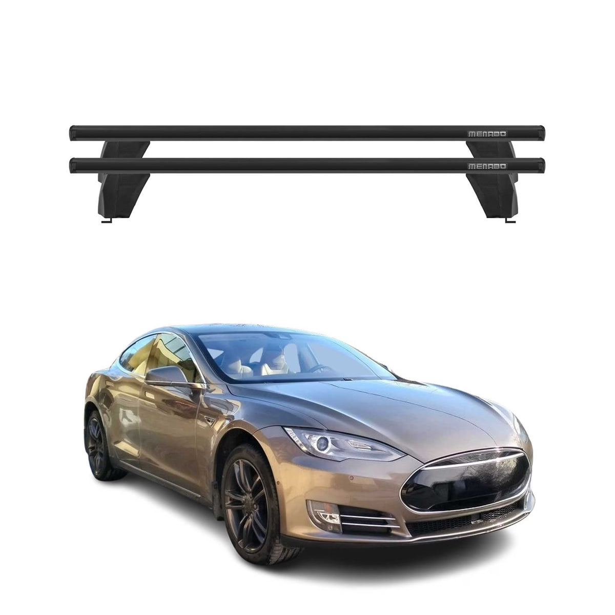 OMAC Fix Point Roof Racks Cross Bars for Tesla Model S 2012-2017 Black 2 Pcs Anti-Theft for Travel Kayak Canoe Surf Ski Snowboard Camping