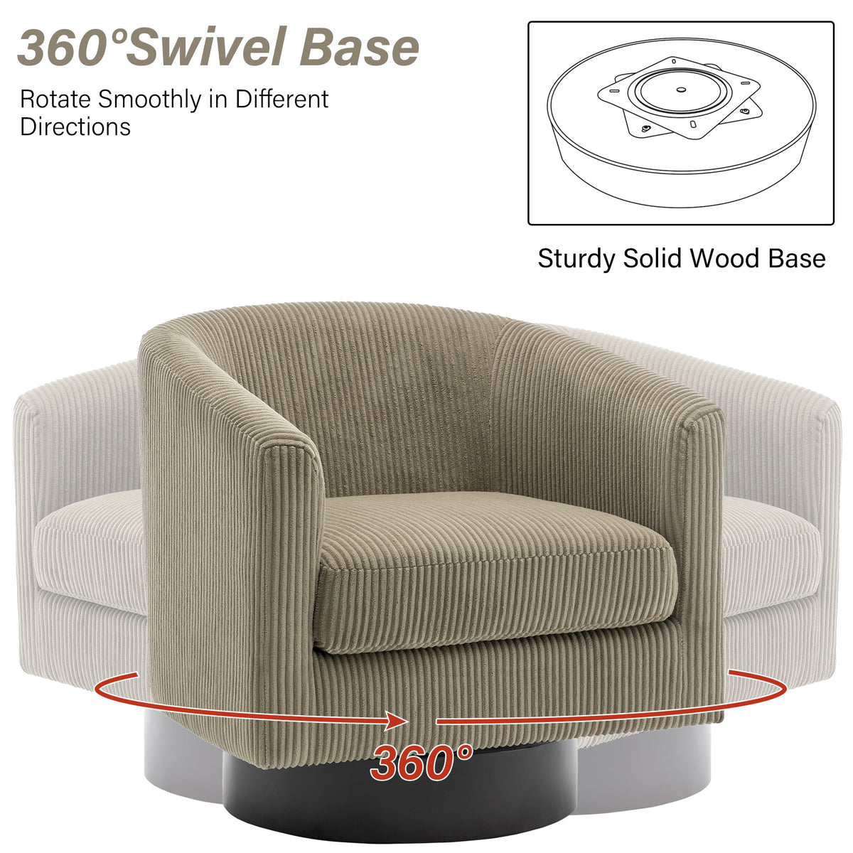 DREAMSIDEA Swivel Barrel Accent Chair for Living Room, Modern Upholstered Round Club Armchair-Cream
