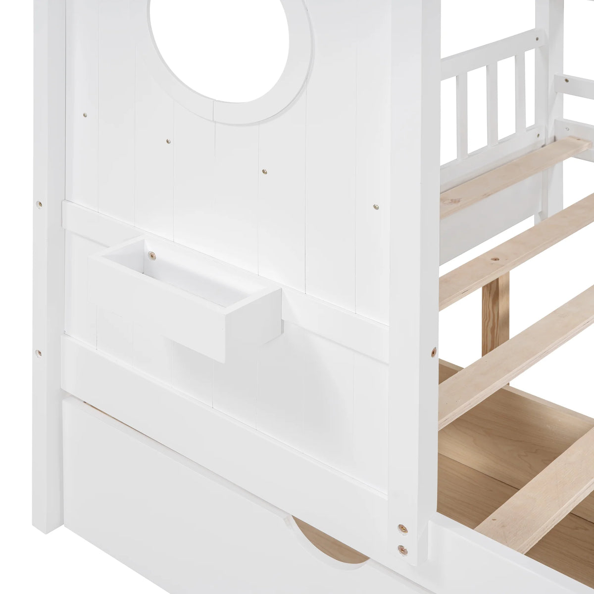 Bellemave House Bed with 2 Drawers and Storage Shelves, Wood Full Size Montessori Bed Frame with Roof and Window, Playhouse Bed for Bedroom (White)