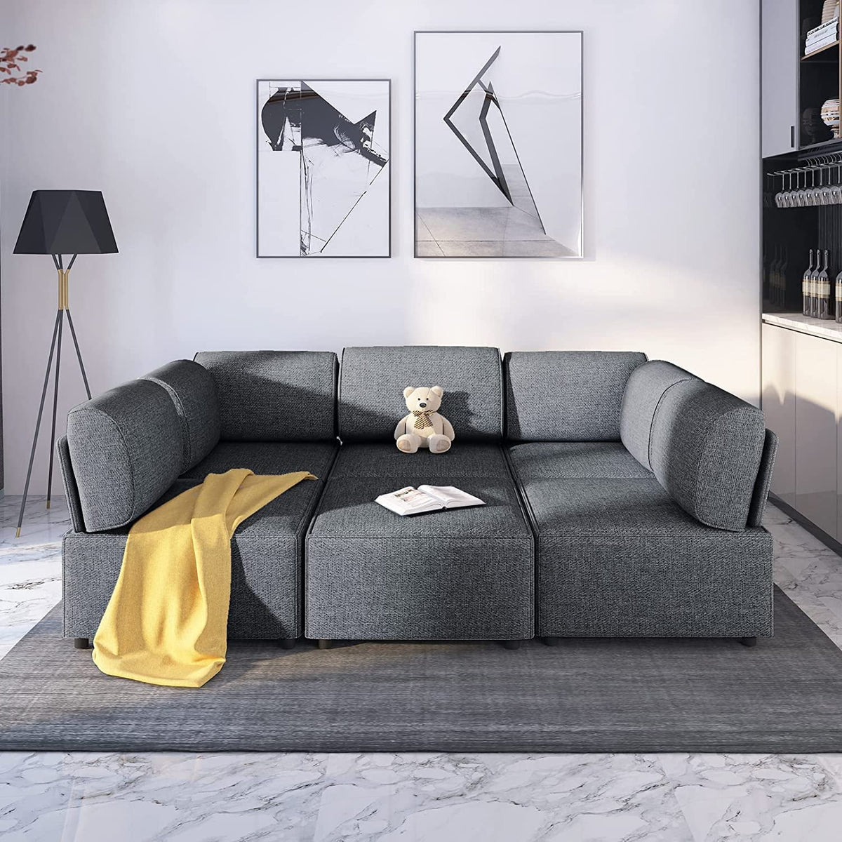 Mjkone Sectional Couch/Futon Sofa Bed, Variable Modular Oversized Couch, U/L Shaped Couch and Queen Sleeper Sofa, Convertible Sofa Set for Living Room, Furniture for Living Room