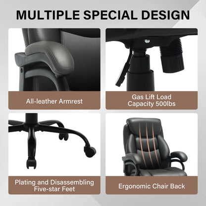 JONPONY Big and Tall Office Chair 500LBS Wide Seat Ergonomic Computer Desk Chair High Back Executive Leather Chair Adjustable Task Chair Lumbar Back Support 8 Hours Heavy Duty Design,Black