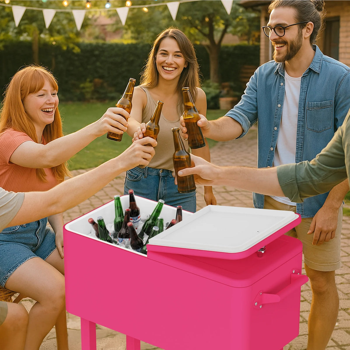 Ktaxon 80 Qt Rolling Ice Chest Cooler Cart Outdoor Trolley with Storage Shelf, Bottle Opener & Cap Collector for 48 Hour Cold Drinks,Lemon Yellow