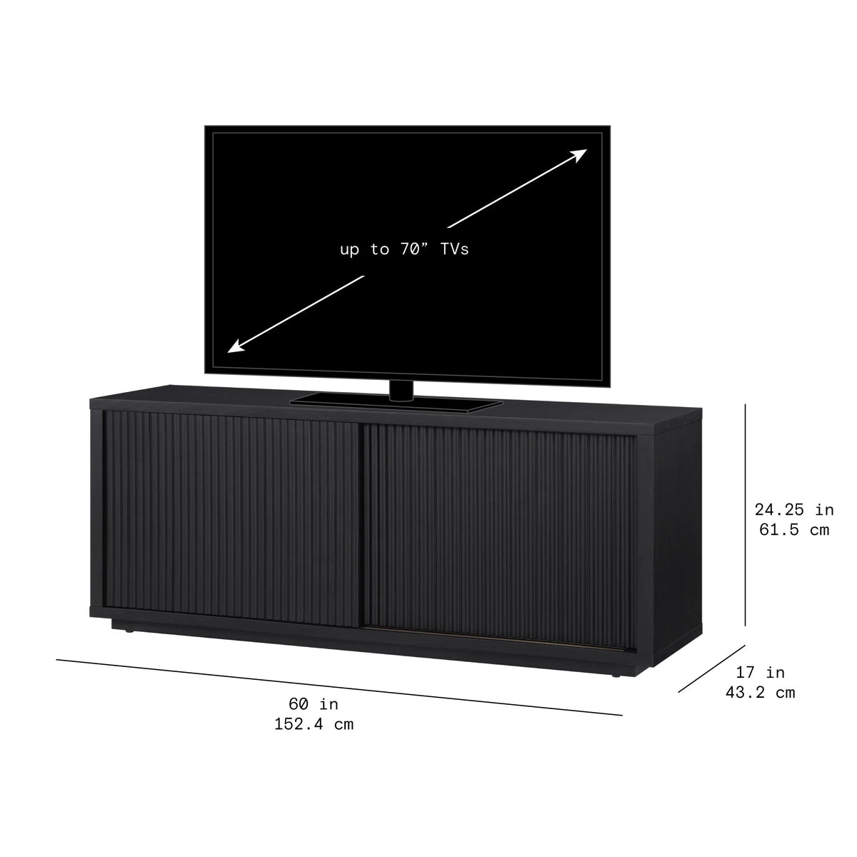 Beautiful Fluted TV Stand for TV��s up to 70�� by Drew Barrymore, Rich Black Finish