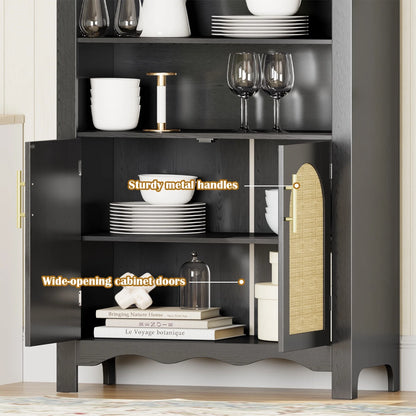 LAZZO 73-Inch Tall Arched Kitchen Pantry Storage Cabinet, 2 Doors, Brown