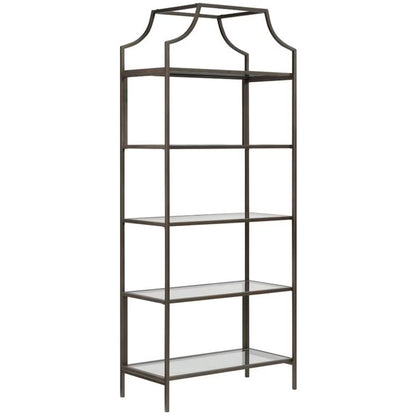 Pemberly Row 5-Shelf Modern Metal Bookcase in Gold Satin/Faux Deco Stone