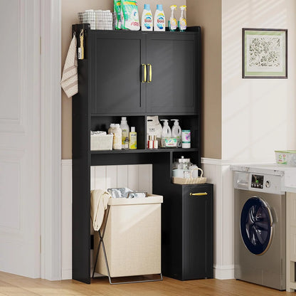 Frhnenha Over The Toilet Storage Cabinet with Pulley, Bathroom Storage Cabinet, with Adjustable Shelf and Open Shelf for Bathroom, Restroom, Laundry, White