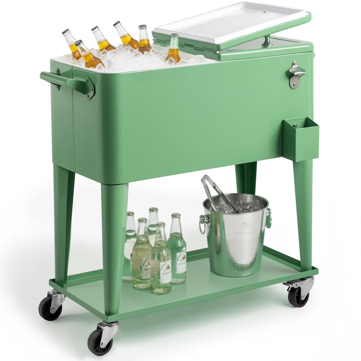 Ktaxon 80 Qt Rolling Ice Chest Cooler Cart Outdoor Trolley with Storage Shelf, Bottle Opener & Cap Collector for 48 Hour Cold Drinks,Lemon Yellow