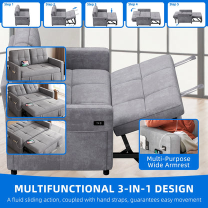 Dextrus  3-in-1 Convertible Futon Sofa Bed, Modern Sleeper Sofa with Pull-Out Bed for Small Place, Beige