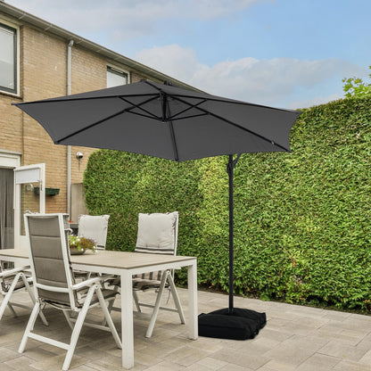Ainfox 10ft Cantilever Patio Umbrella with Lights, Offset Market Umbrella with Sandbags Weighted Base and Cross Base,Khaki