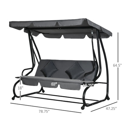 Outsunny 3-Seat Steel Outdoor Canopy Porch Swing with Cushions and Pillows, Light Brown