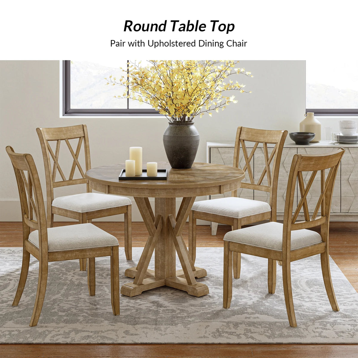 Farmhouse Solid Wood Dining Chairs Upholstered Armless Side Chairs Set of 4 Crossing High Backrest Living Room Kitchen