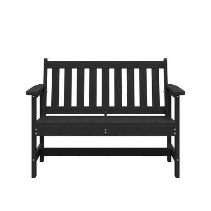 SERWALL Outdoor Bench for 2-Person, Weather-Resistant HDPE with Aluminum Reinforcement, Supports 660 lbs, Comfortable Seating for Patio, Garden, and Porch, Black