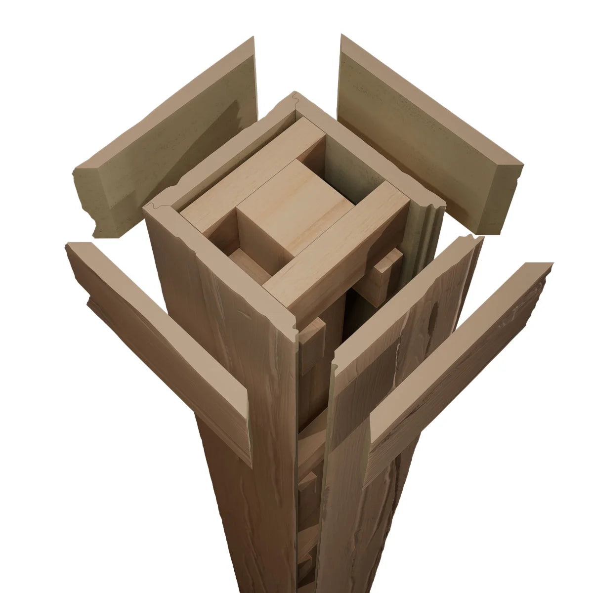 Ekena Millwork 18"W x 5'H Hand Hewn Endurathane Faux Wood Non-Tapered Square Column Wrap with Standard Capital & Base