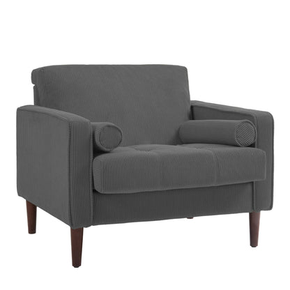 UIXE Corduroy Accent Chair Modern Upholstered Arm Chairs Comfy Reading Armchair with Pillow Armrest Tufted Living Room Single Sofa Lounge Seat, Yellow