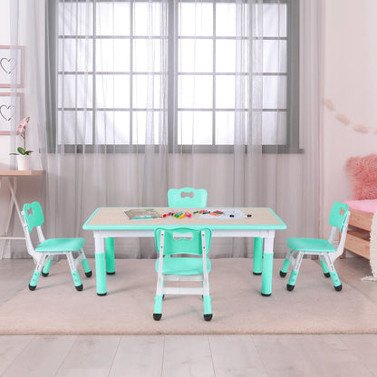 LAZY BUDDY Kids Table and 4 Chairs Set, Height Adjustable Toddler Desk with Graffiti Desktop, Kids Activity Table Set for Daycare, Home