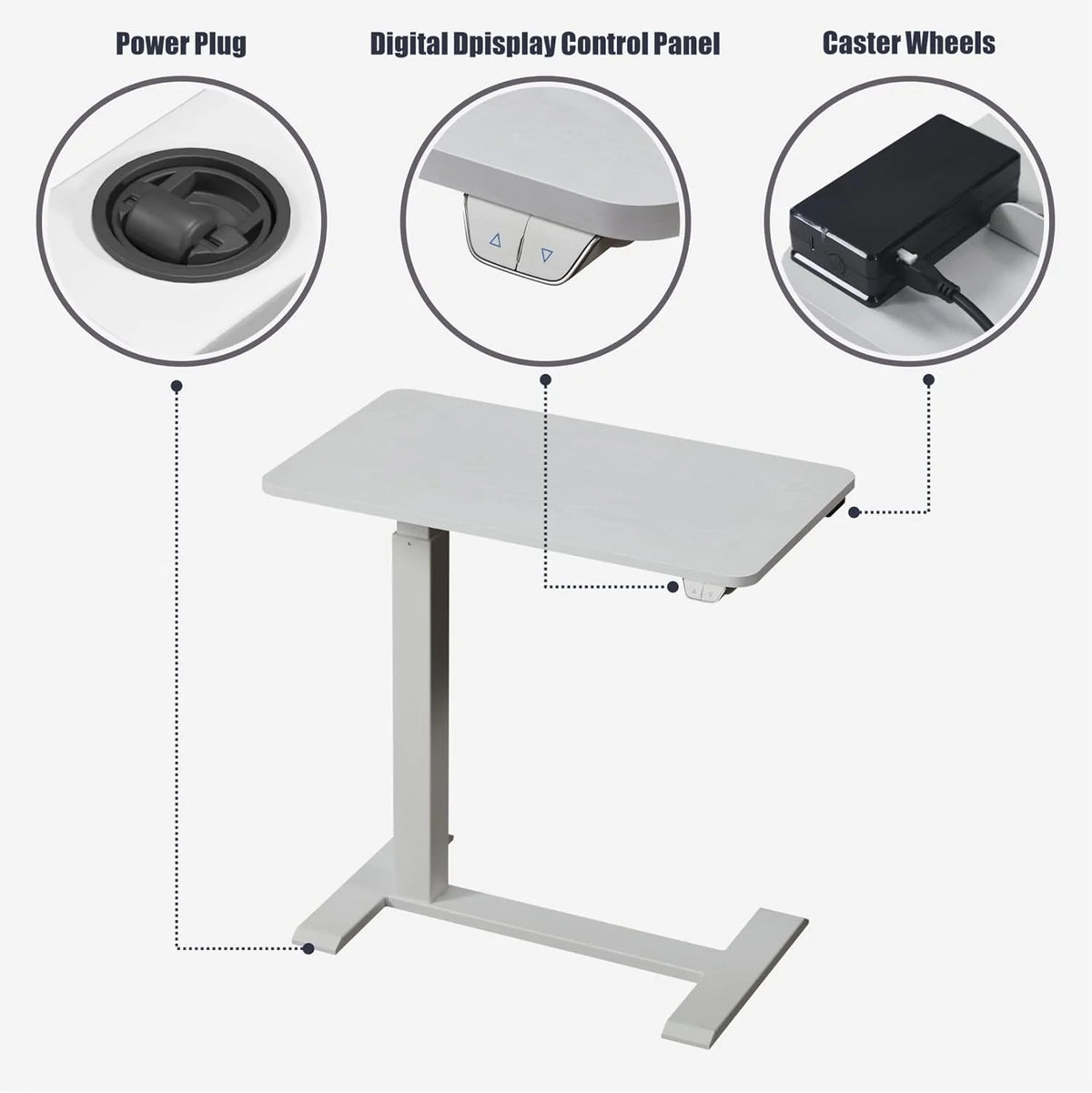 Homy Casa Adjustable Height Lap Desk, Mobile Work Table for Bedside or Sofa, White