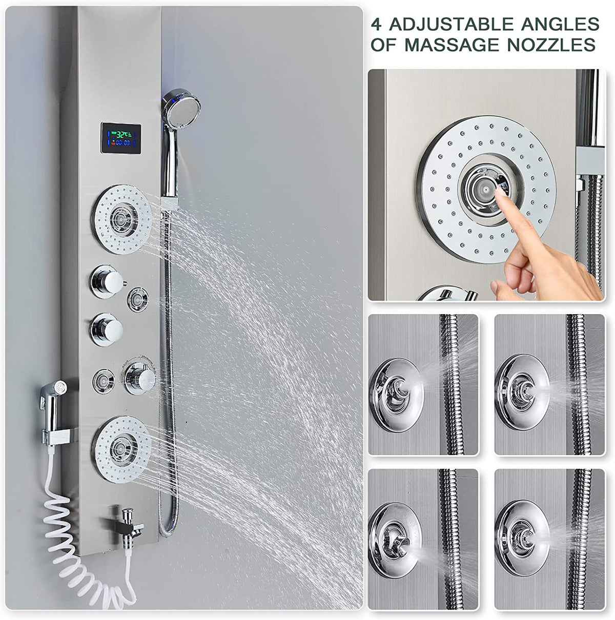 Shower Panel Tower System LED Rain&Waterfall Massage Jet Sprayer Stainless Steel