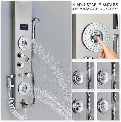 Shower Panel Tower System LED Rain&Waterfall Massage Jet Sprayer Stainless Steel