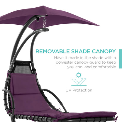 Best Choice Products Hanging Curved Chaise Lounge Chair Swing for Backyard, Patio w/ Pillow, Shade, Stand - Teal