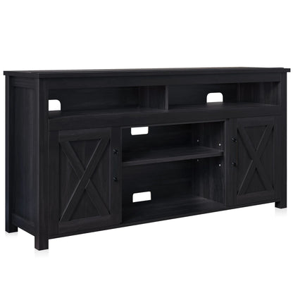 BELLEZE 58 Inch TV Stand, Contemporary Entertainment Center for TVs up to 65", Wood Media Console Table with Two Open Shelves and Barn Door Cabinets - Corin (White)