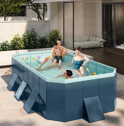 RICHYOUNG 101"Foldable Swimming Pool for 1-6 People,Non-Inflatable Above Ground Garden Pool for Kids, Family(Blue)