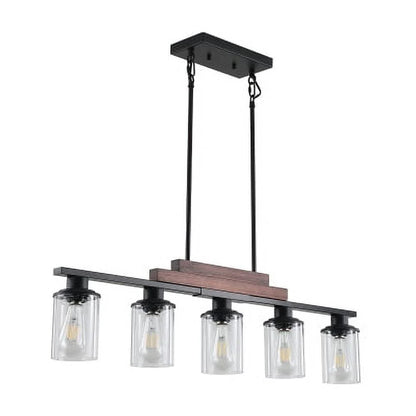ACE-LIGHTS,Modern Industrial 5-Light Chandelier with Clear Glass Shades(Bulbs Not Included),Hanging Ceiling Light Fixture for Living Room,Dining Room,Kitchen Island(Black)