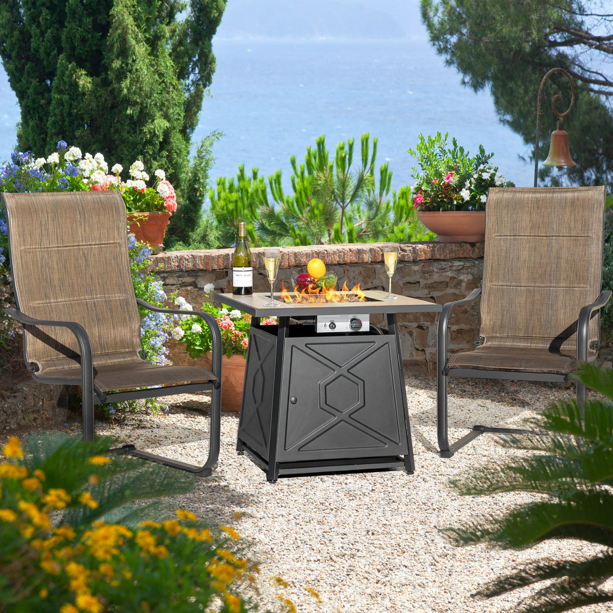 Nuu Garden Square 30" Outdoor Propane Fire Pit Table, 50,000 BTU Gas Fire Pit with Lid, Hand-Woven Wicker, with Glass Beads and CSA Certification