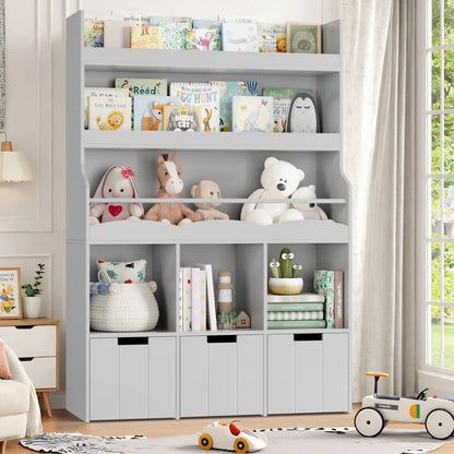 Homfa 55.5�� H Kids Bookshelf with 2-Tier Book Shelves, Children Toy Organizer with 3 Cubes and Removable Drawers, White