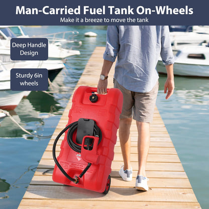 15 Gallon Fuel Caddy, Portable Gas Fuel Tank Container with LE Fluid Transfer Siphon Pump and 10ft. Delivery Hose, Diesel Storage Can On-Wheels for Cars, Lawn Mowers, ATVs, Boats, Gray