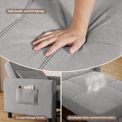Sofa Bed, Lofka 3-in-1 Convertible Sleeper Sofa with Storage, Adjustable Backrest & Pull Out Function - Sleeper Chair for Small Space, Apartment, Dark Grey