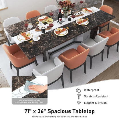 71 inch Large Rectangular Dining Table for 6-8 People, Dining Table with Marble-Color Wood Waterproof Tabletop and Adjustable Leg, 6ft Luxurious Family Dinner Table for Office Kitchen Living Room