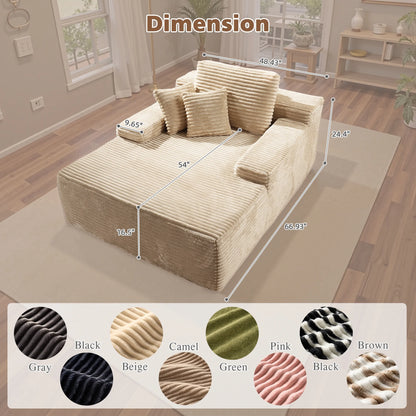 Ovios 67'' Oversized Chaise Lounge Chair Indoor Cloud Plush Corduroy Floor Sofa Bed Deep Seat No Assembly Couch for Living Room, Black