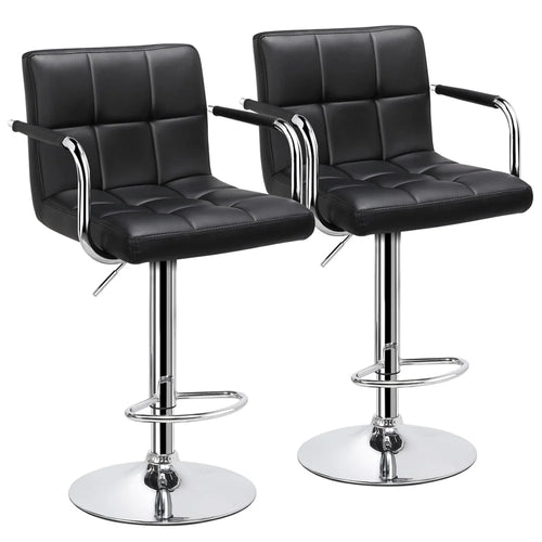 Yaheetech 2pcs PU Leather Adjustable Bar Stools for Dining Room, Black
