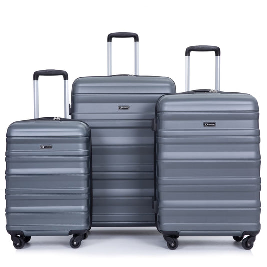 3 Piece Luggage Sets, PC Lightweight Durable Expandable Suitcase with 2 Hooks and TSA Lock, Suitcases with Wheels,21in 25in 29in,Gray