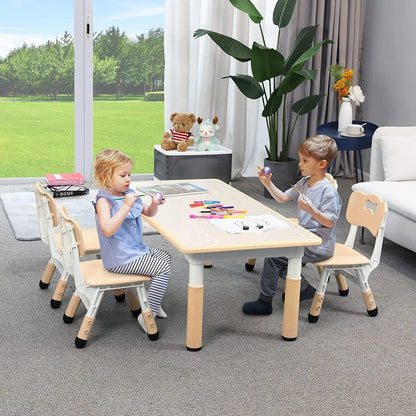 Arlopu Toddler Table and Chair Set Height Adjustable, Kids Activity Table for Reading, Drawing, Eating, Studying, Max 220lbs