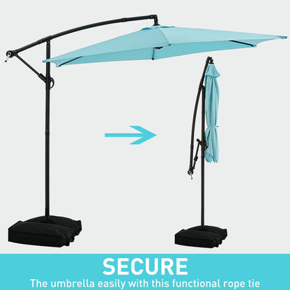 Ainfox 10ft Cantilever Patio Umbrella with Lights, Offset Market Umbrella with Sandbags Weighted Base and Cross Base,Khaki