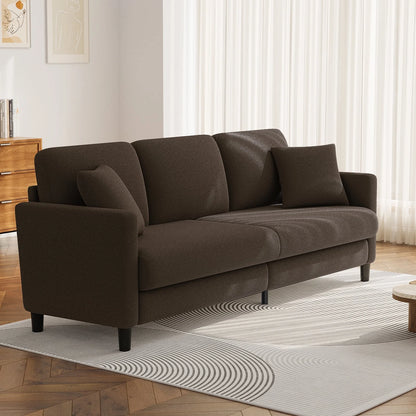 83" Comfortable Upholstered Sofa, 3 Seater Couch for Living Room, Neche Big Loveseat with Extra Deep Seats , 2 Pillows, Beige White