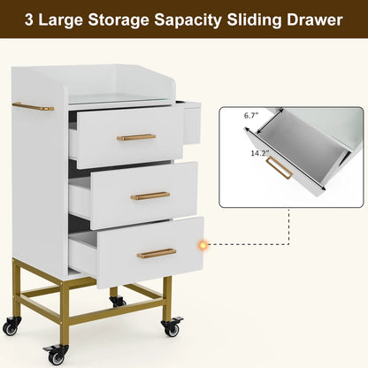 Paddie Storage Utility Cart with Dryer Holder and Lockable Wheel, White