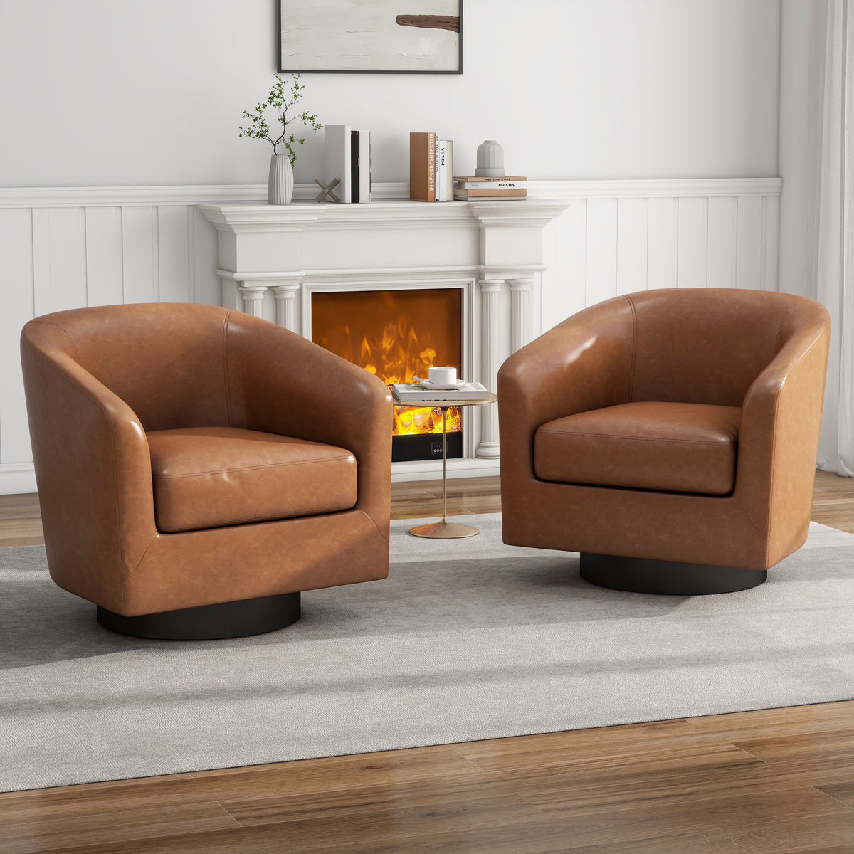 DREAMSIDEA Swivel Barrel Accent Chair for Living Room, Modern Upholstered Round Club Armchair-Cream