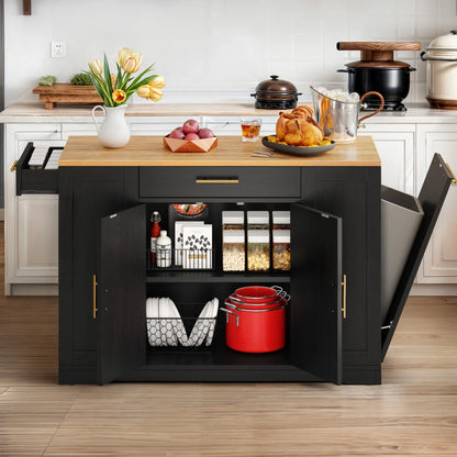 DWVO Kitchen Storage Cart with Trash Can Storage Cabinet, Rolling Kitchen Island with Wheels and Drawers for 13-Gallon Trash Bin, Gray