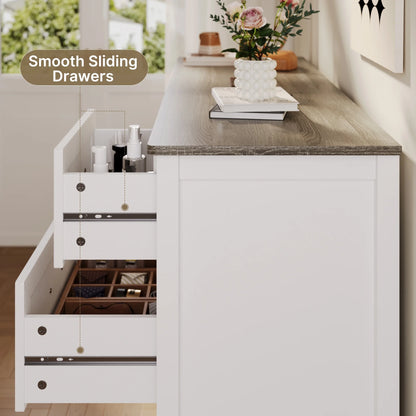 Lofka 47.2" Dresser for Bedroom with 6 Double Drawers, Farmhouse Wood Storage Cabinet with Smooth Metal Handle