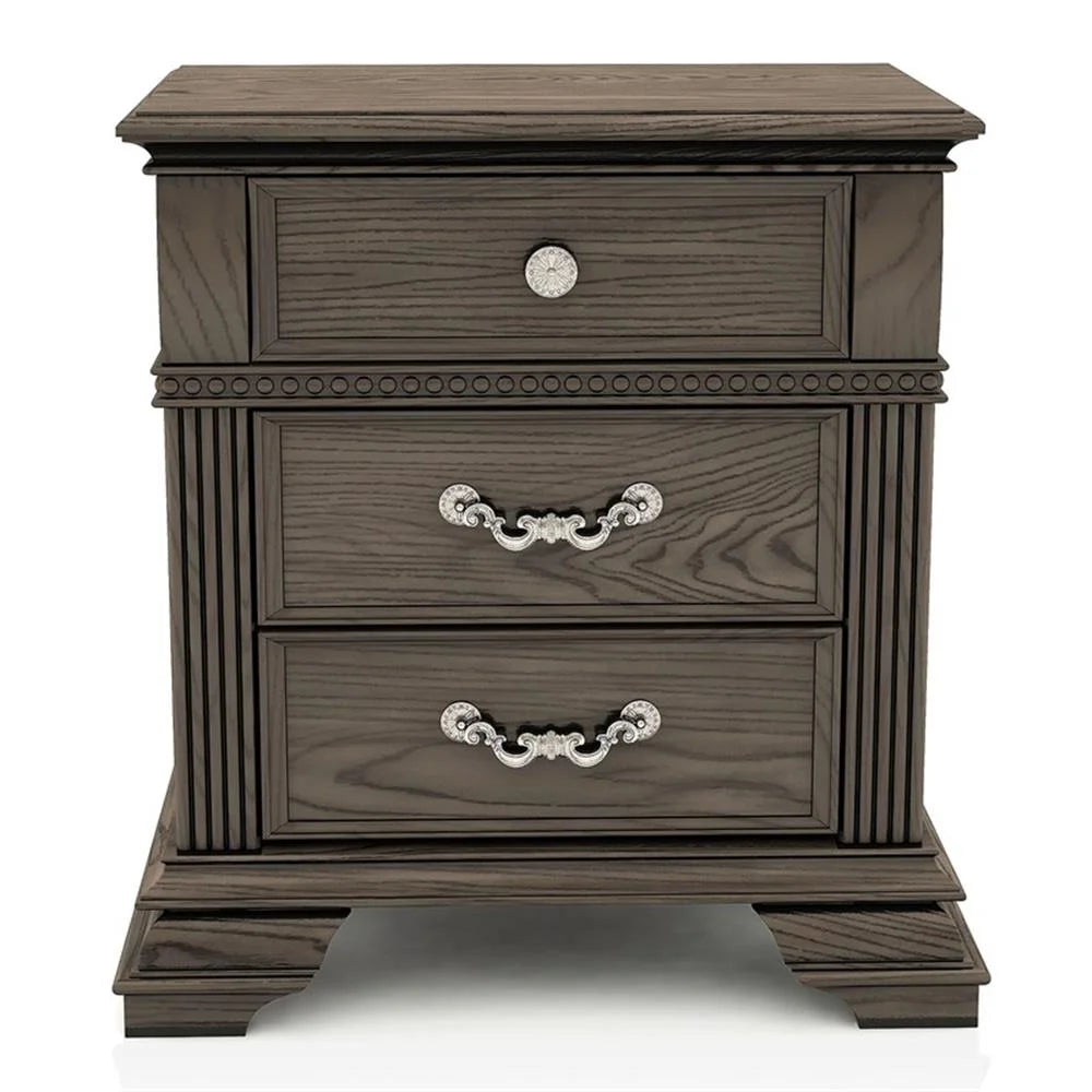 FOA Charo 6pc Gray Wood Bedroom Set-King Nightstands??����?��?