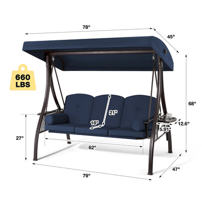 Homrest 3 Person Patio Outdoor Porch Swing with Adjustable Canopy, Backrest, Swing Bed with Stand for Garden,Deck