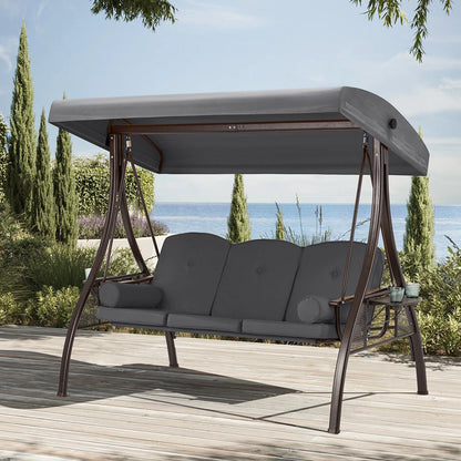 Homrest 3 Person Patio Outdoor Porch Swing with Adjustable Canopy, Backrest, Swing Bed with Stand for Garden,Deck