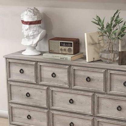 HUJAUU Dresser TV Stand with 10 Drawers Dresser for Bedroom, Wood Chest of Drawers Storage Organizer for Living Room, Hallway, Gray