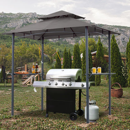 ABCCANOPY 8'x 5' Grill Gazebo Shelter, Double Tier Outdoor BBQ Gazebo Canopy with LED Light(Brown)