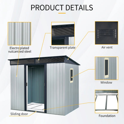 Garden Sheds 8 ft x 6 ft Outdoor Metal Storage Shed with Window and Transparent plate for Garden, Lawn (White and Black),Outdoor Sheds