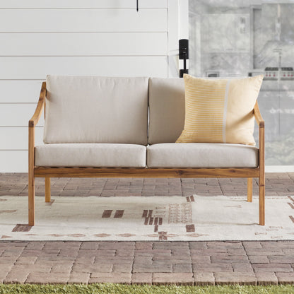 Walker Edison Modern Solid Wood Curved-Arm Outdoor Loveseat, Black