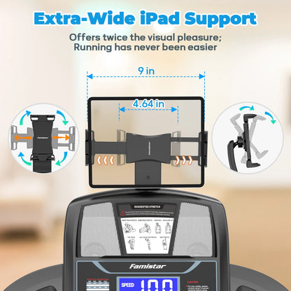 Treadmill 300 LB Capacity for Home with Incline, Folding Electric Running Walking Treadmill, Portable Treadmill for Home Use, 7.5 MPH, Smart Apps, 64+7 Programs, Bluetooth Speakers