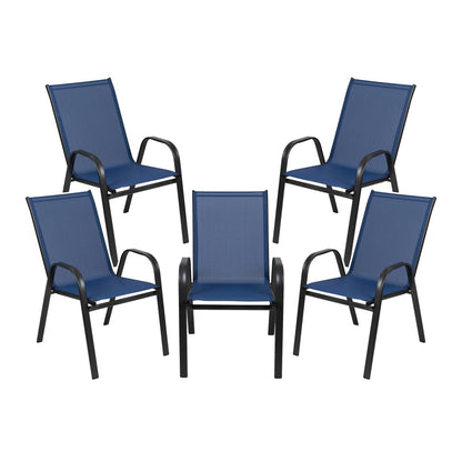 BizChair 5 Pack Black Outdoor Stack Chair with Flex Comfort Material and Metal Frame